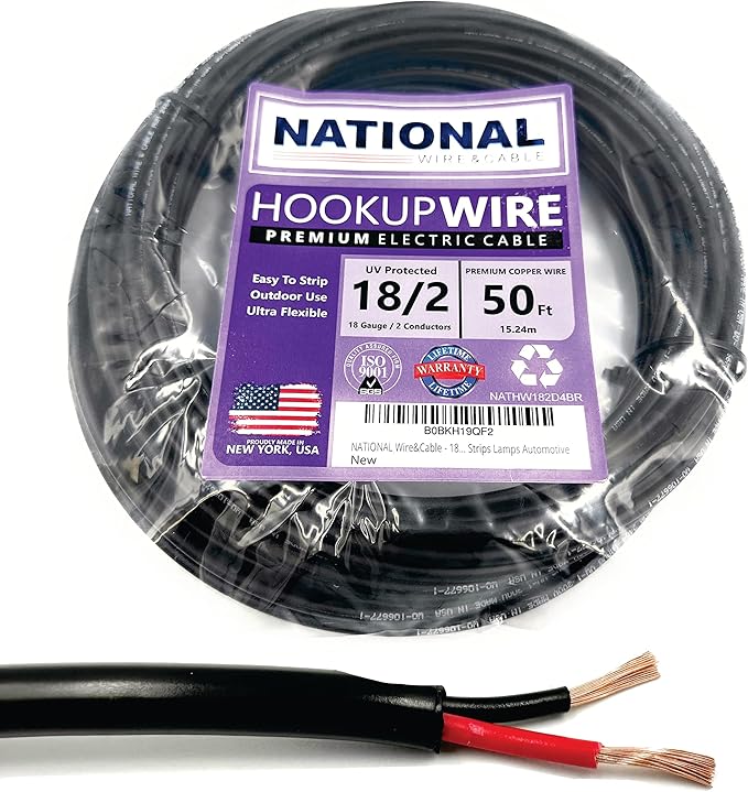 NATIONAL Wire & Cable 18 AWG 2Conductor Premium Copper Wire, 50 ft