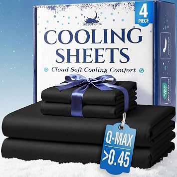 Cooling Sheets - BreezeWeave 4 PC Queen Size Cooling Bed Sheets for Hot Sleepers & Deep, Cool Rest - Cloud Soft, Silky Smooth, 16 in Deep Pocket, Ultra Durable Midnight Black