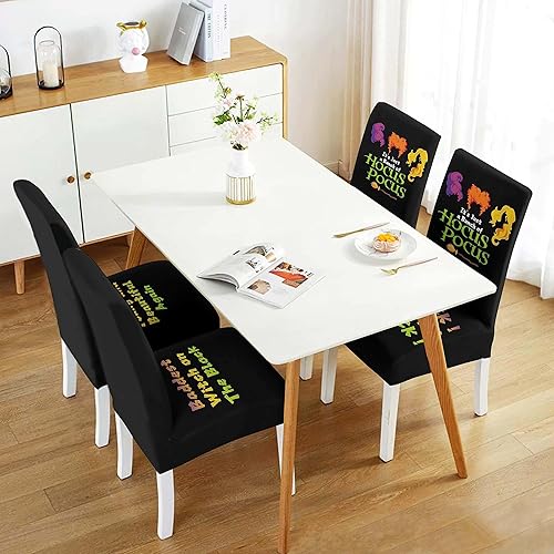 Miniatura 7 de Faptoena Black Helloween - Juego de 4 fundas elásticas para sillas de comedor, fundas elásticas para sillas Parsons, protectores de asiento de silla