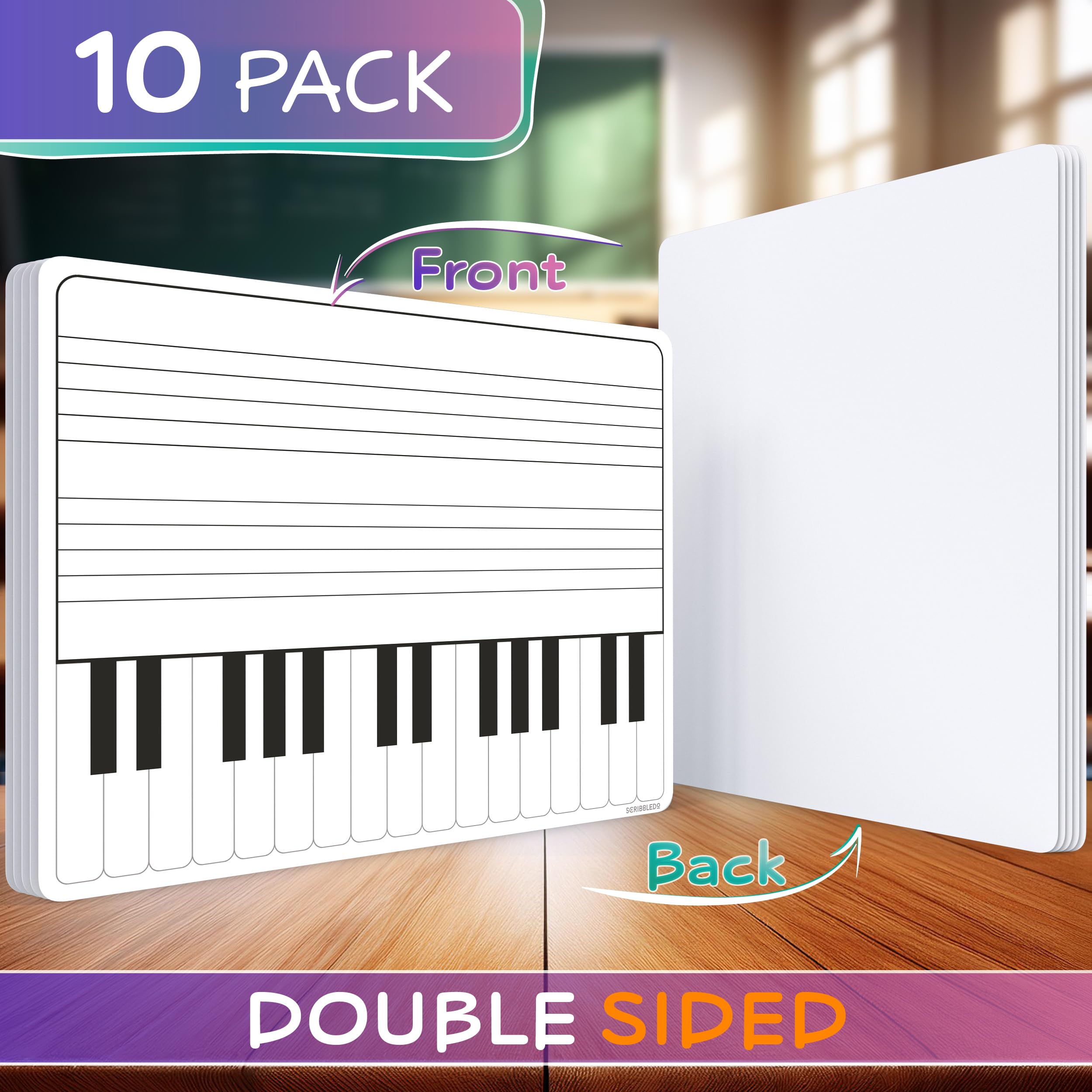 SCRIBBLEDO Tastatur-Übungsblätter, trocken abwischbar, 27,9 x 35,6 cm, Musikpersonal, Whiteboard-Blätter, Musiktasten, Lernen, Musiklehrer, Klassenzimmer, Zubehör, 10 Stück