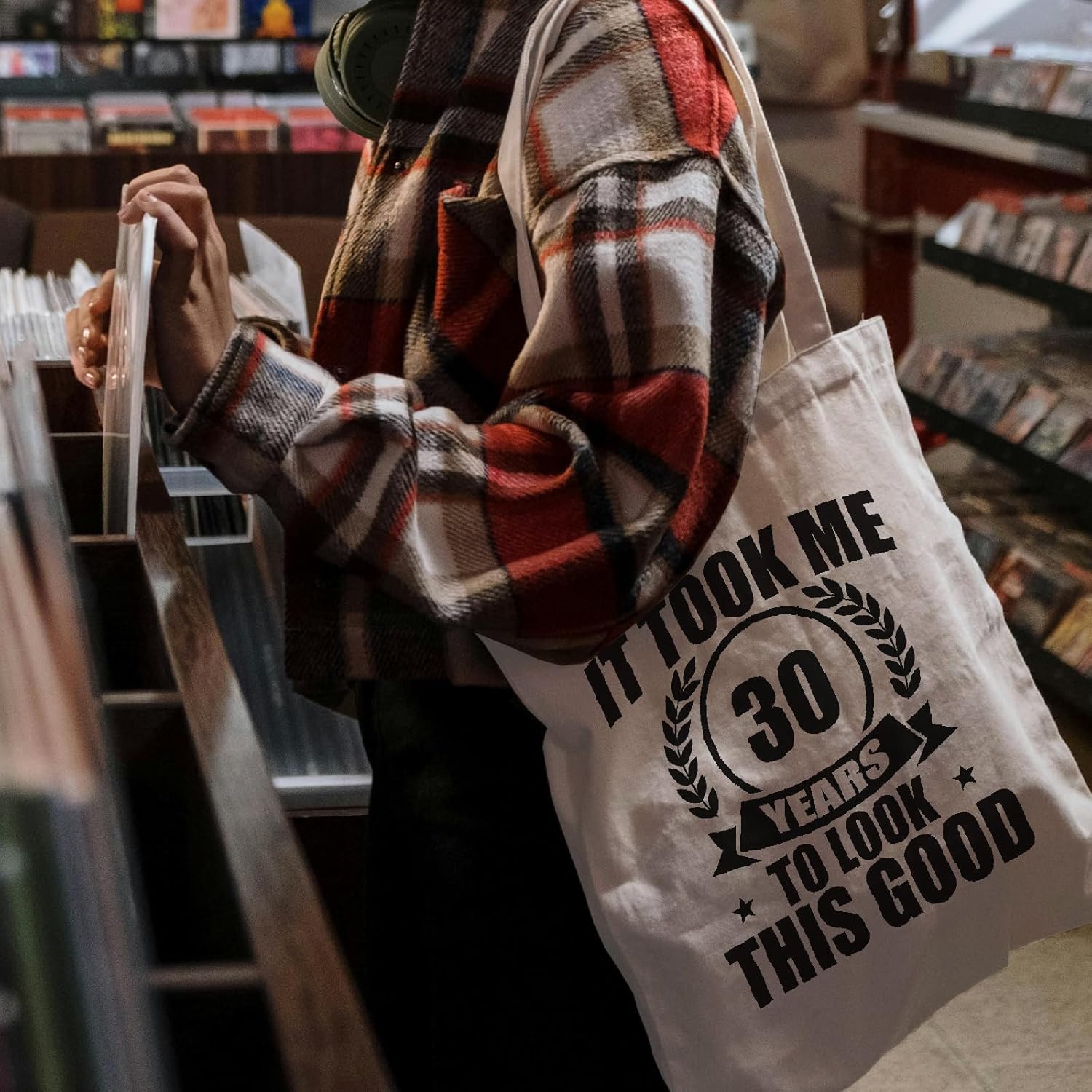 30th 40th 50th 60th 70th Birthday Gifts for Women, Reusable Canvas Tote Bag with Pocket for Mom Shopping Travel - Image 4