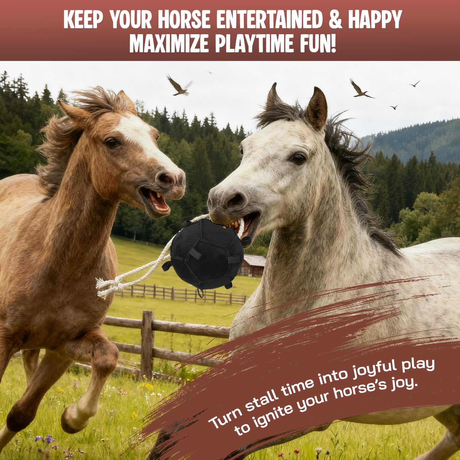 Lot de 2 jouets pour chevaux, noir et marron, boules d'alimentation de carotte, pendentif boule d'alimentation lente, balle de récompense pour chevaux, bétail, mouton, anti-stress
