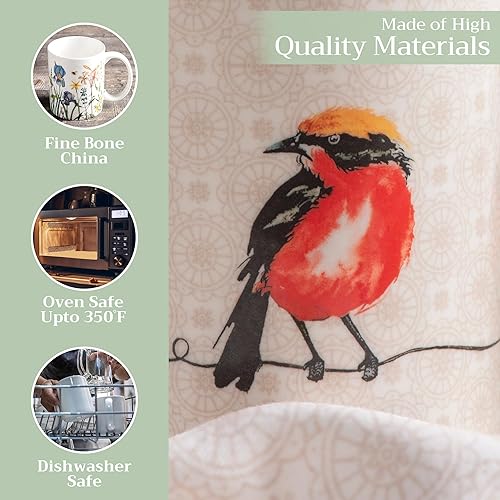 Miniatura 3 de Maison d' Hermine - Taza de café de porcelana fina Birdies on Wire con asa para bebidas calientes, café, capuchino, café con leche, cacao, té,