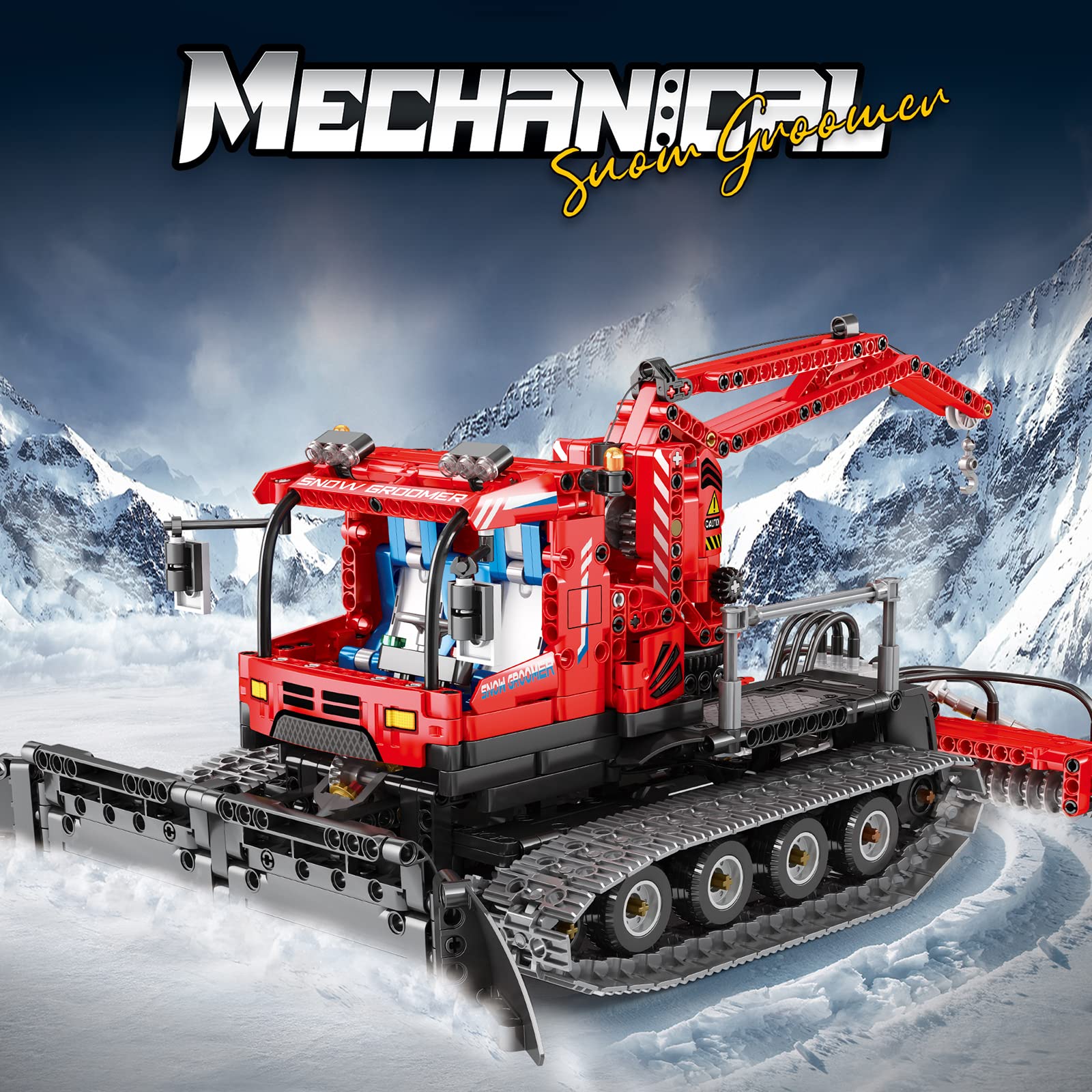 VLites 22019 Technik Schneepflug Klemmbausteine Bausatz, 1100 Teile Pistenraupe Ferngesteuert Bauspielzeug Modell (Originalverpackung)