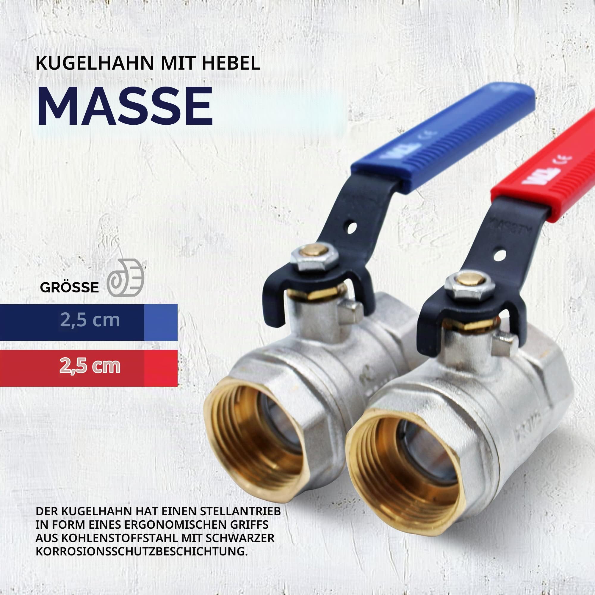 DOJA Barcelona | Kugelhahn Mit Hebelgriff | 2 Stück | Blau & Rot | 1" | Innengewinde - Innengewinde | Absperrhahn aus Kohlenstoffstahl für Wasserpumpen, Außenwasserhähne, Wasseranschlüsse...