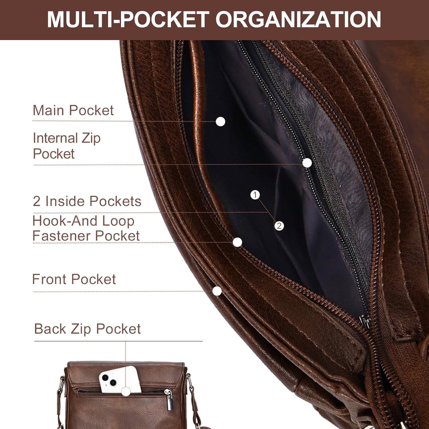 Leathario Men's Crossbody Bag, Vegan Leather, Shoulder Purse Side Sling Satchel, Small Messenger for Travel Work Daily - Image 4