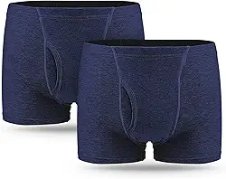 2 peças de roupa íntima masculina lavável de algodão para incontinência com área absorvente frontal e traseira, absorção pesada, roupa íntima à prova de vazamento para homens (BU, M)