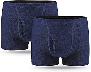 Incontinence Underwear for Men 2PCS Washable Mens Incontinence Cotton Boxer Briefs with Front & Rear Absorbent Area Heavy Absorbency Overnight Leak Proof Underwear for Men (BU,L)