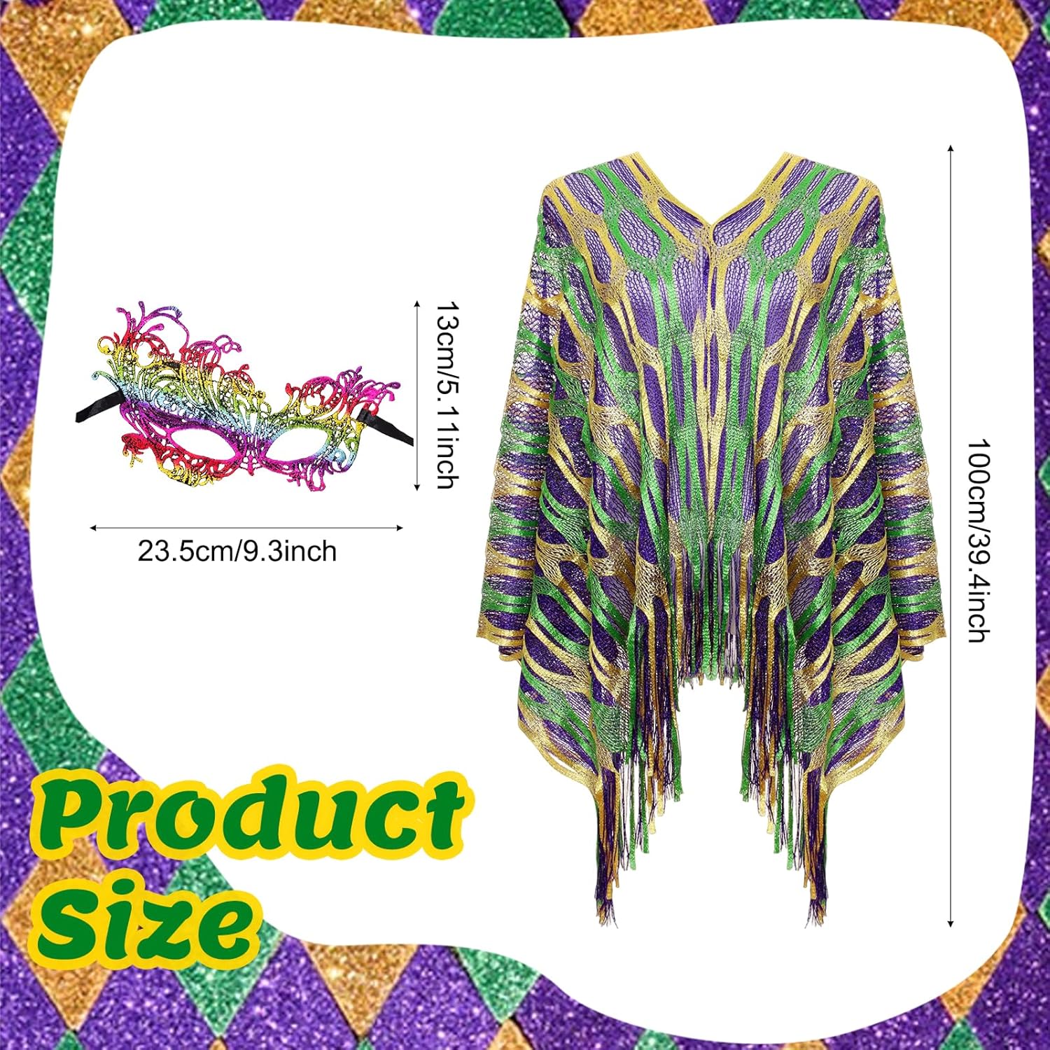 Carnival Shawl Scarf Eye Mask Costume Accessories Set for Women Carnival Outfit Accessories Party Decorations - Image 2