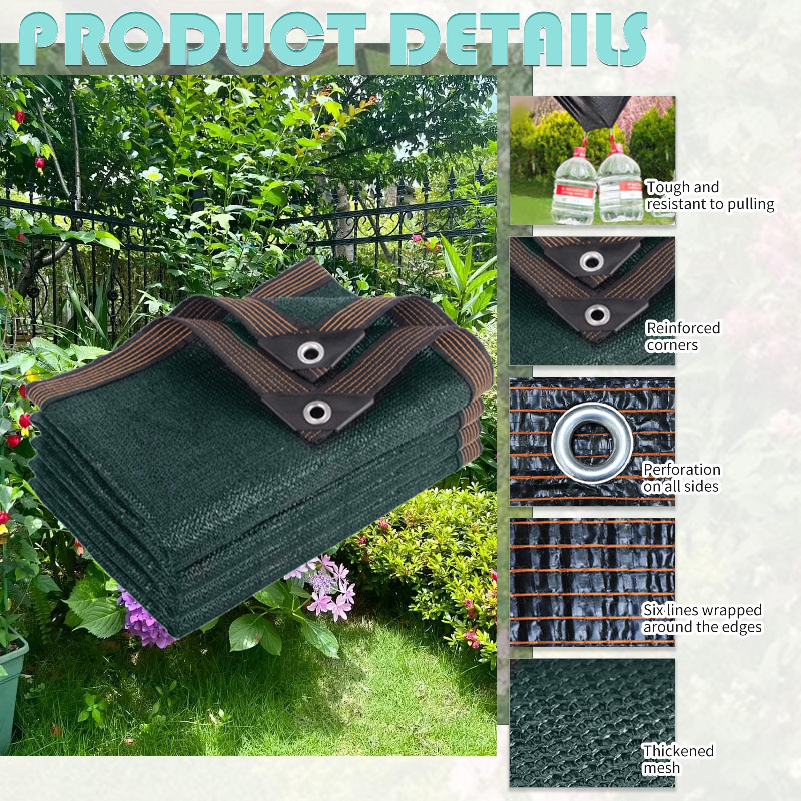 ToKinCen 2mx5m Garden Privacy Netting, Privacy Fence Screening 90% HDPE Outdoor Shading Net - Image 3