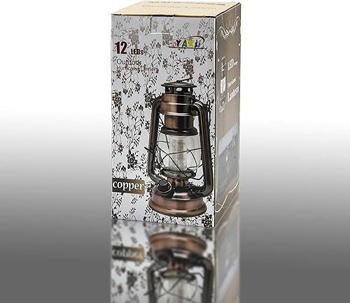 Miniatura 7 de YAKii Linterna LED vintage de metal colgante de huracán, 12 luces LED, interruptor de atenuación, blanco frío, funciona con pilas, linterna de