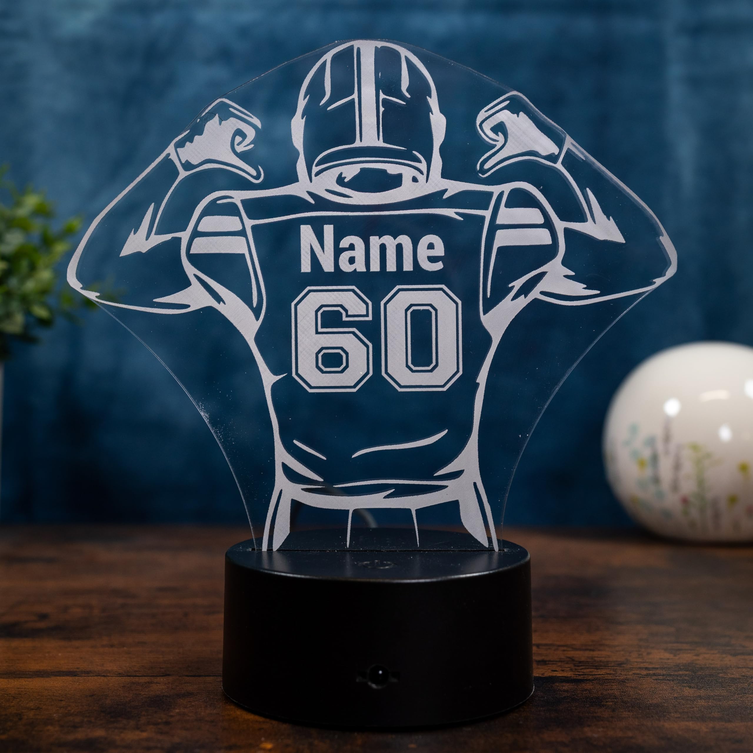 Football Lampe personalisiert – American Football Spieler Geschenk mit Name & Nummer, LED Nachtlicht Football, Sport Geschenk Spieler, Kinderzimmer Deko Licht