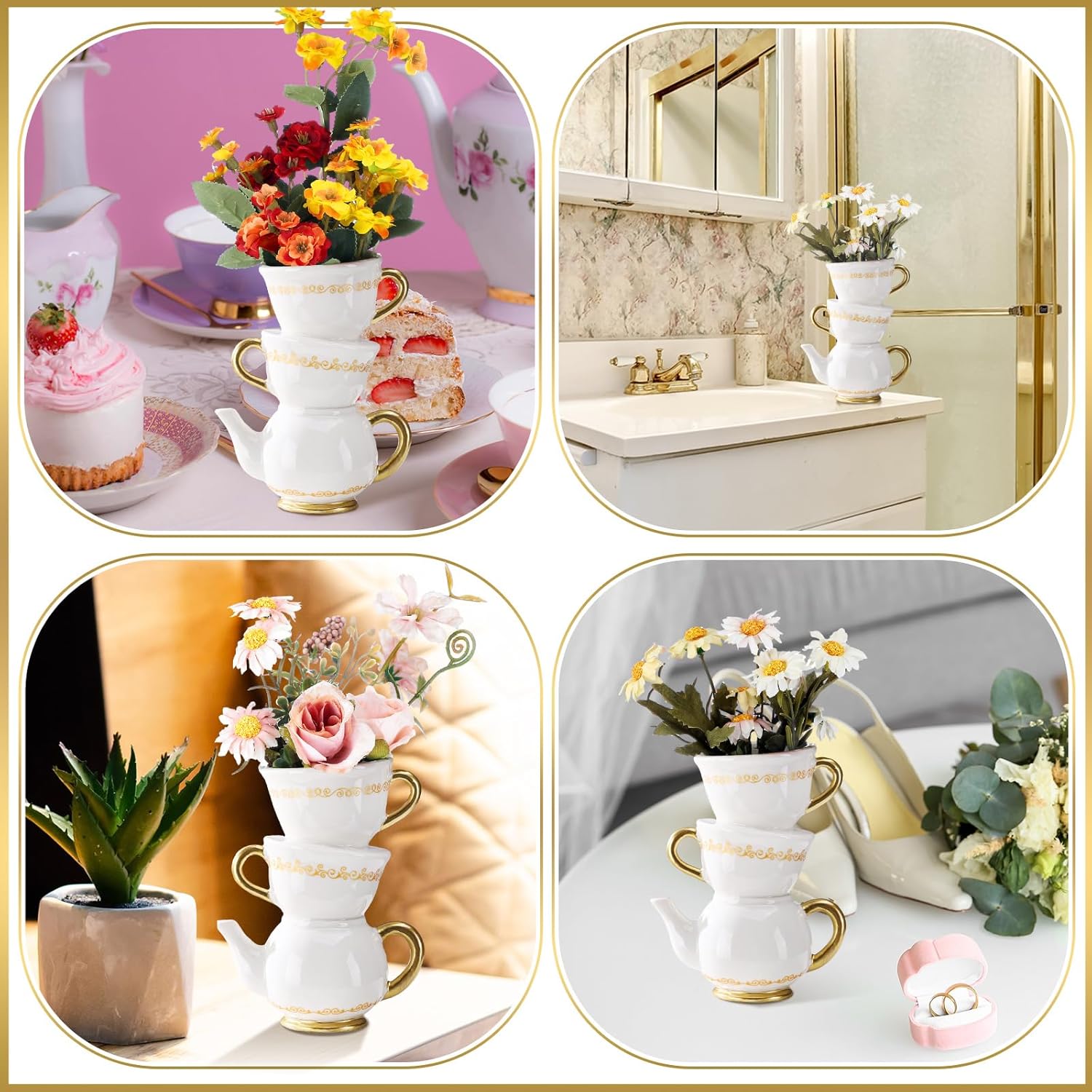 Tioncy Mini Teacup Bud Vase 5" Wonderland Tea Party Decorations Antique Vintage Kitchen Decor Whimsy Ceramic Vase Tea Party Favor for Wedding Gift Birthday Bridal Showers Home(2 Pcs)