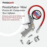 Vista 2 de Prestaflator - Inflador de neumáticos para bicicleta, herramienta de compresor de aire Presta & Schrader, funciona con neumáticos sin cámara