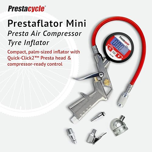 Miniatura 2 de Prestaflator - Inflador de neumáticos para bicicleta, herramienta de compresor de aire Presta & Schrader, funciona con neumáticos sin cámara y