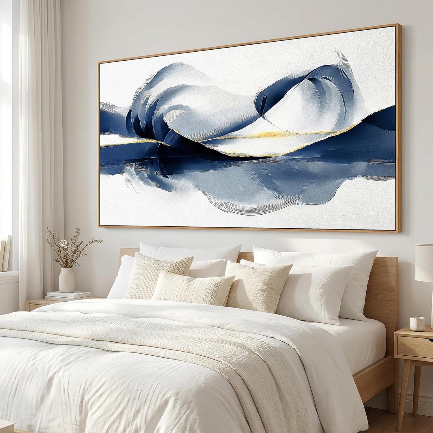 Canvas Abstract Artwork for Wall Decor Blue and Gray Abstract Wall Art Canvas Prints for Living Room Bedroom Office Wall Decor Bathroom Decor Home Decor Poster Print Size:24x48inch