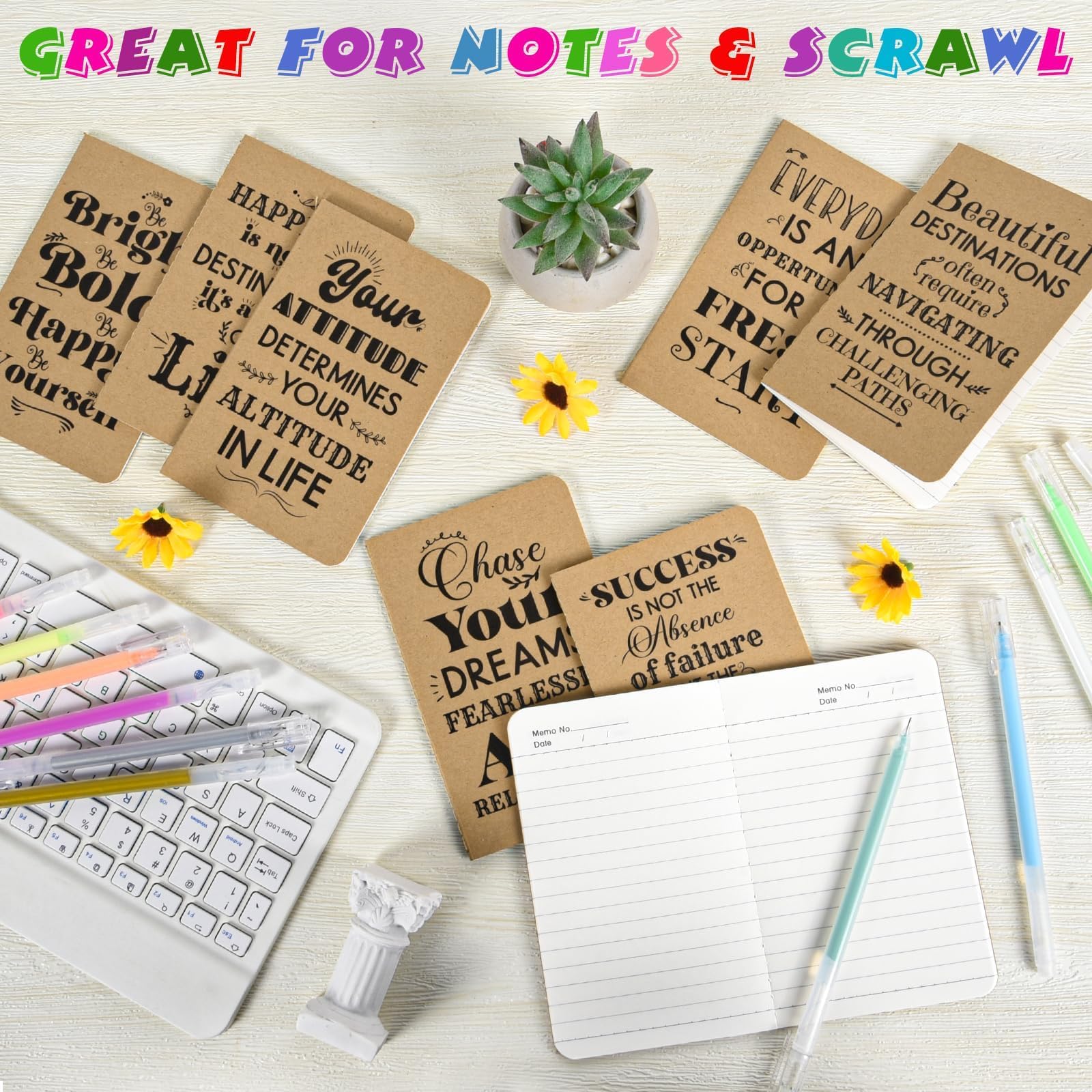 PerKoop Motivational Pens & Notepads Set - 60 Piece Inspirational Office Supplies