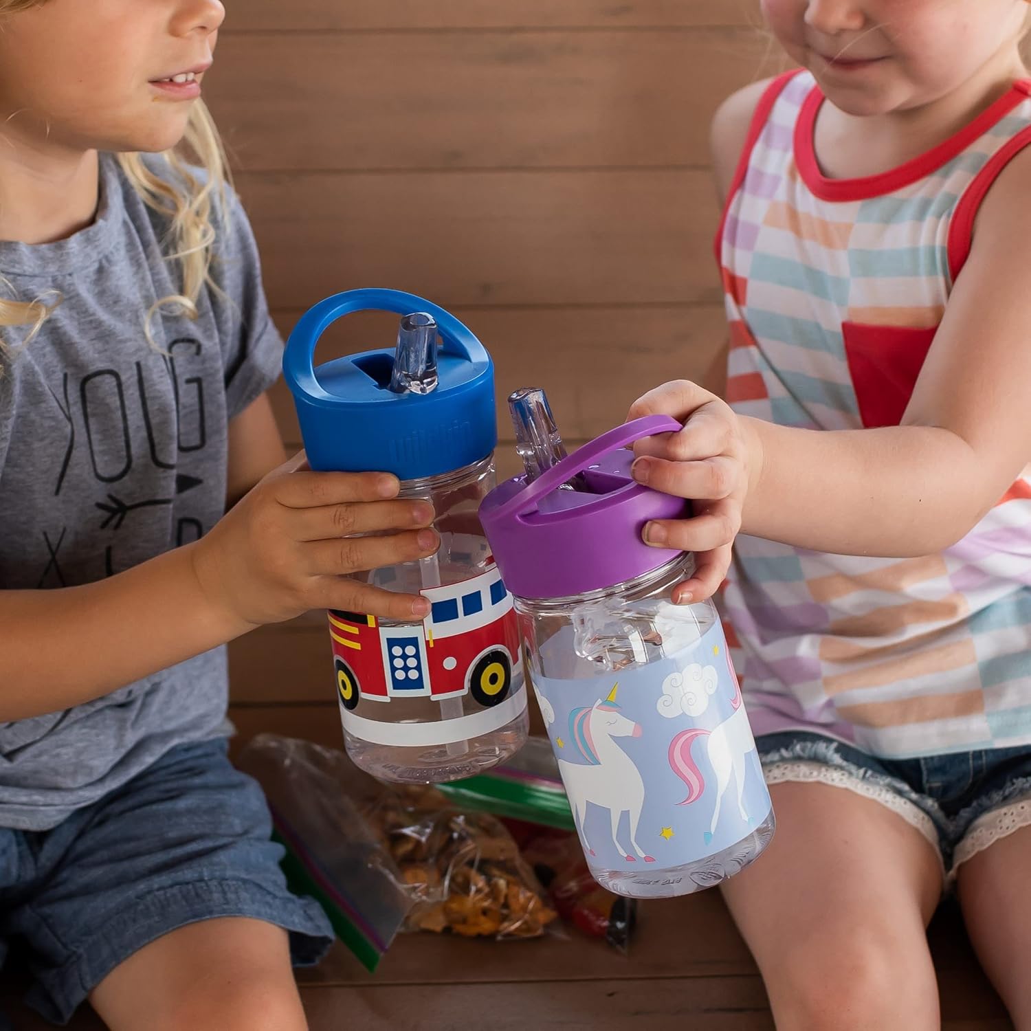 Wildkin 16 Oz Reusable Water Bottle and Nested Snack Containers Bundle for Organize and On-the-Go Refreshments (Trains, Planes & Trucks)