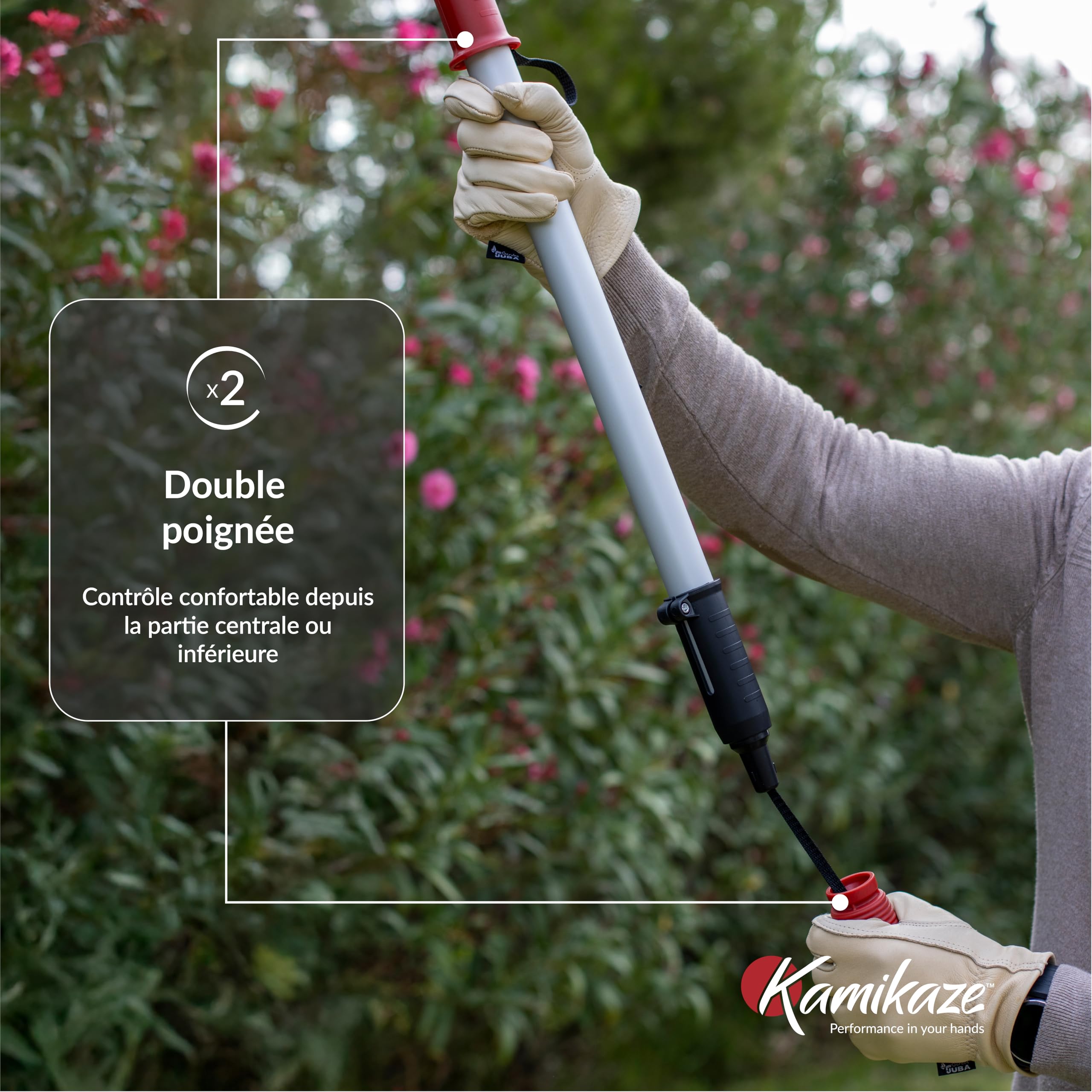 KAMIKAZE Échenilloir Coupe-Branches Télescopique jusqu'à 4 m. Mécanisme de Poulies Réducteur d'Effort. Tête Rotative et Lame en Acier SK5 avec Revêtement Antiadhésif. Sécateur Télescopique KM-63TLX