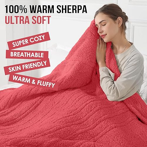 Vista 61 de Manta térmica, manta eléctrica con 5 niveles de calefacción y apagado automático de 4 horas, manta de calentamiento rápido de sherpa súper suave