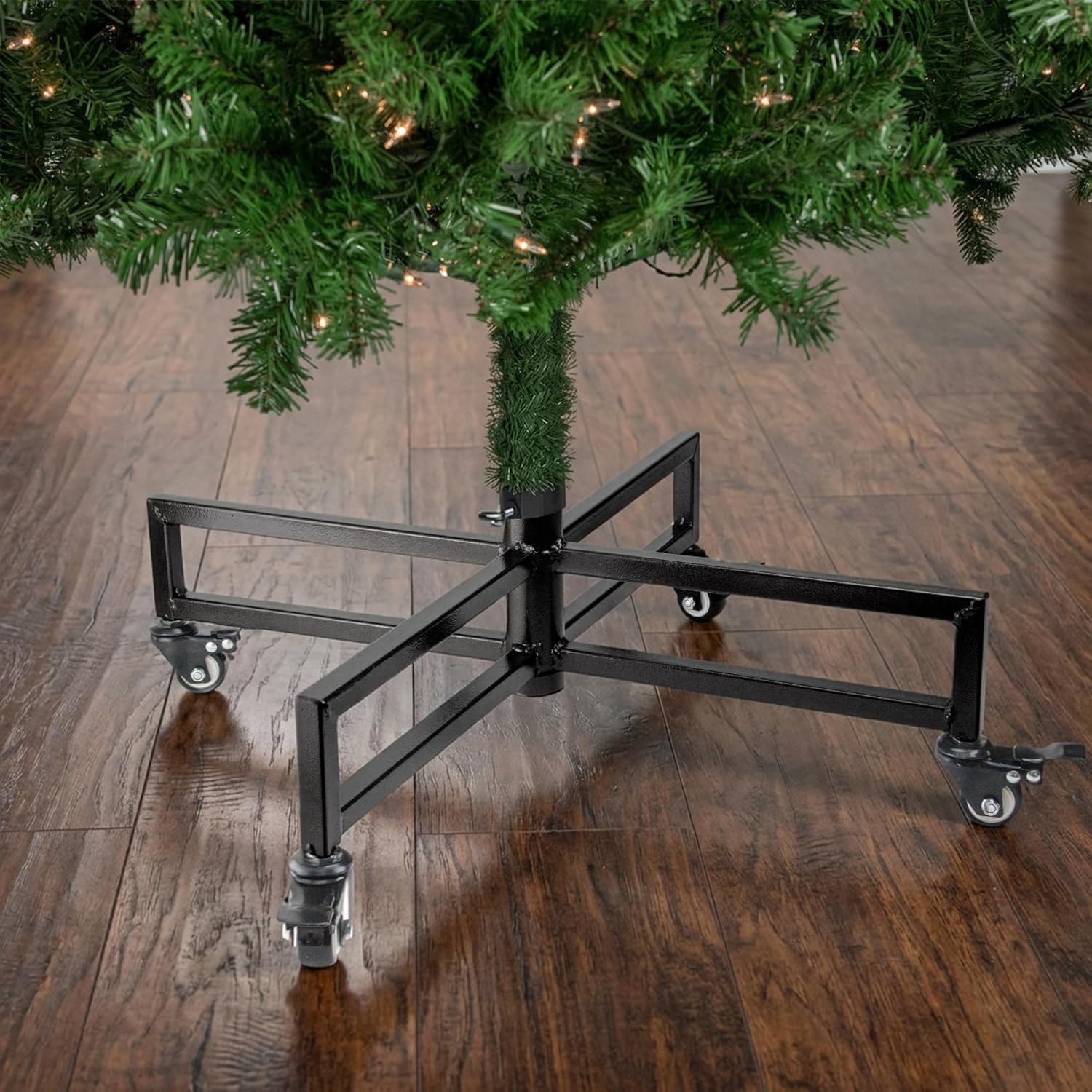 Black Metal Rolling Artificial Christmas Tree Stand - for 6' - 9' Trees