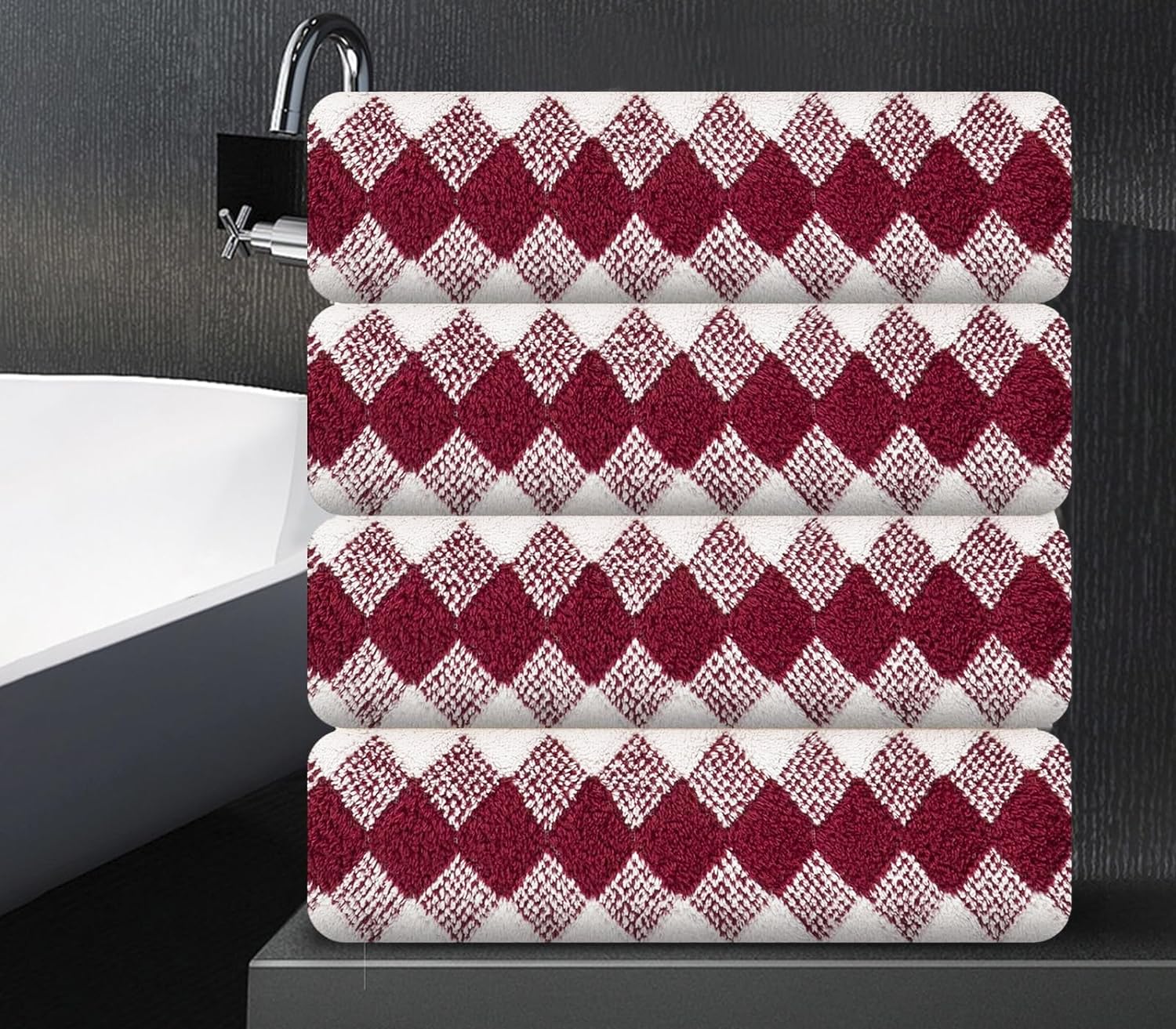 Photo 1 of 4 Piece Bath Towel Oversized Bath Sheet 35"x70" Bathroom Towel Extra Large Bath Towel Set Soft Highly Absorbent & Quick Dry Premium Bath Towel for Bathroom 600GSM Shower Towel Spa Gym Hotel,Burgundy Diamond Burgundy 4 Piece Bath Towel Set