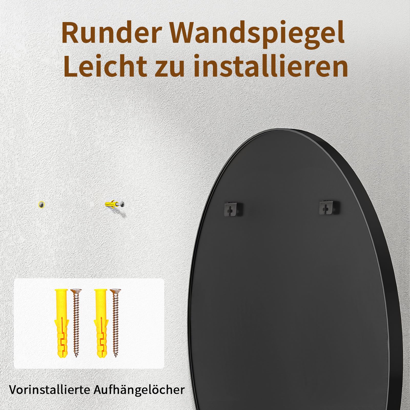 BEAUTYPEAK 60 cm Runder Spiegel in Schwarz, Rund Dekorativer Wandspiegel mit Aluminiumrahmen, Bruchsicherer Badezimmer Spiegel zum Aufhängen und Anlehnen, Wandspiegel für Schlafzimmer, Bad, Wohnzimmer