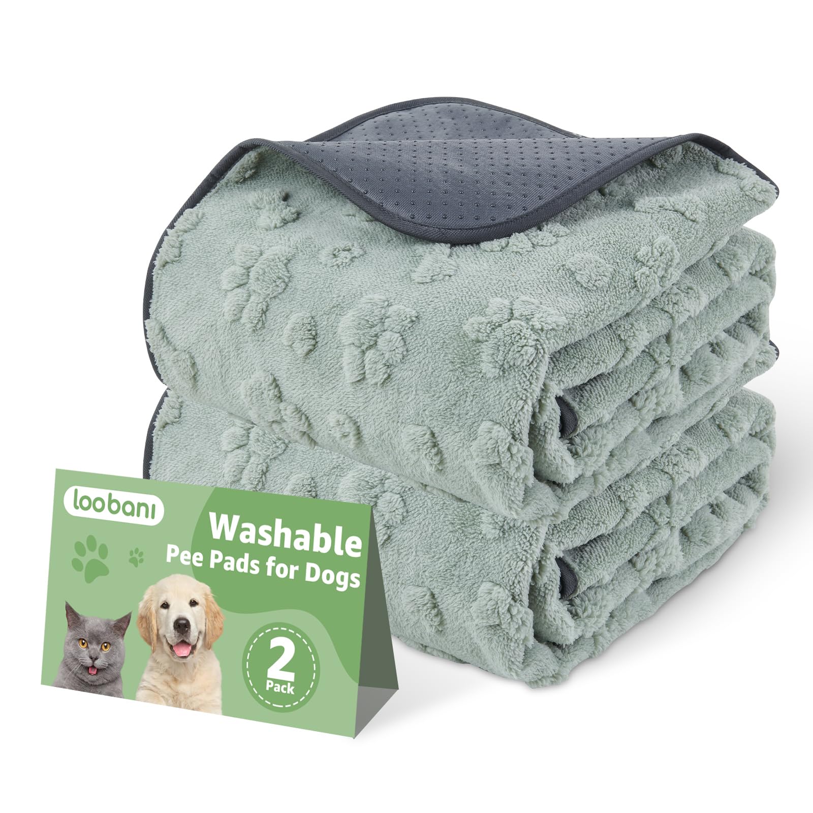 LOOBANI Washable Pee Pads for Dogs: 2 Pack Super Absorbent Reusable Puppy Pads, Leakproof and Waterproof Dog Training Pads Whelping Pads for Potty, Floor, Crate, Couch Bed and Travel, 36"x24"