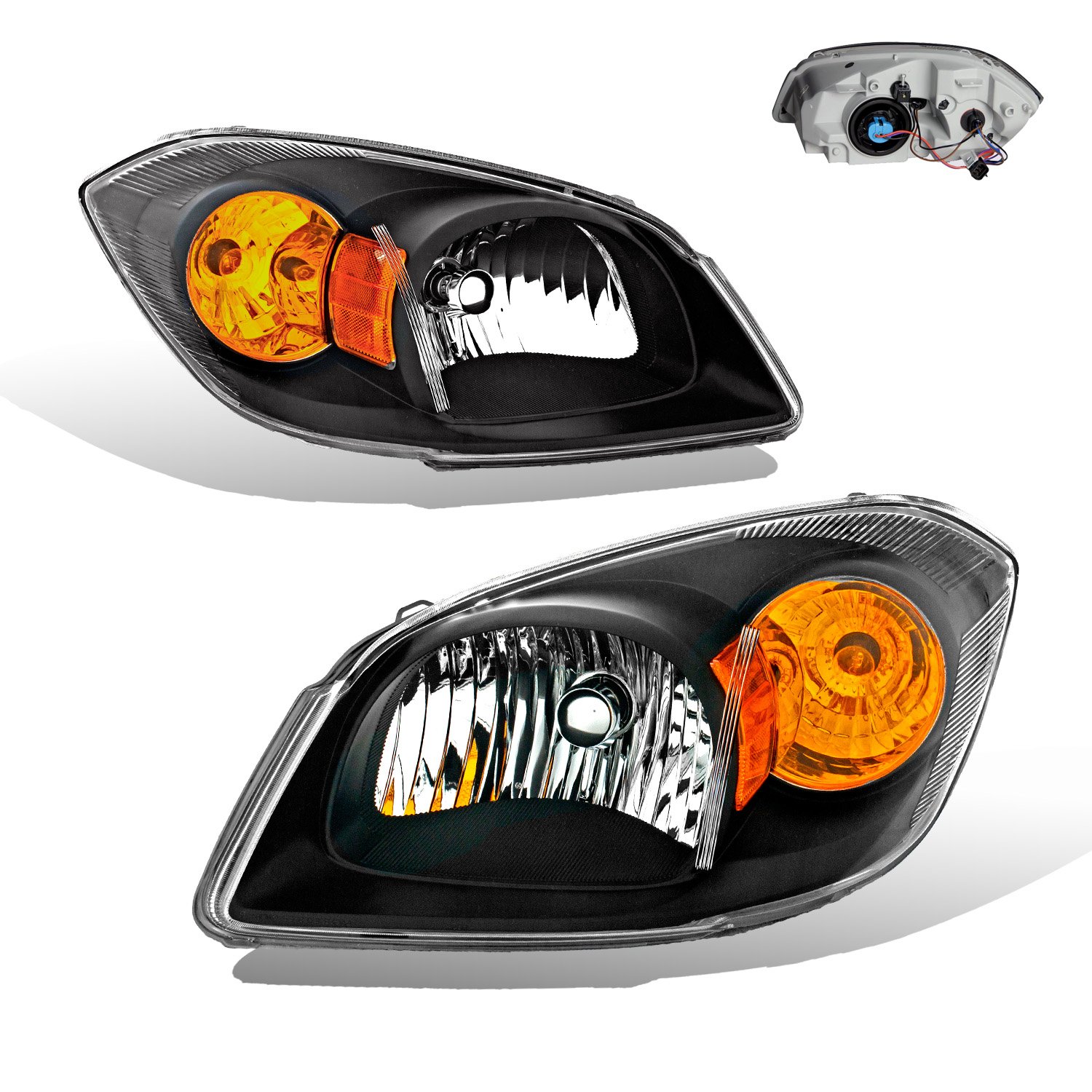 SPPC Headlights Black Assembly for Chevy Cobalt 2/4 Door (Base, Ls, Lt, Ltz Model)- (Pair) Driver Left and Passenger Right Side Replacement Headlamp