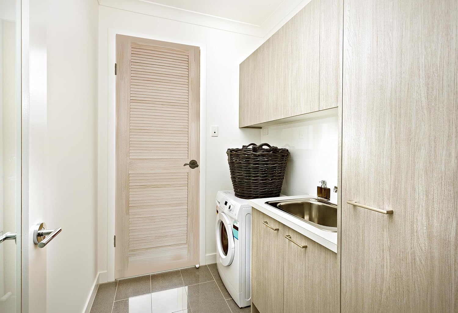 Door Elements™ Multi-Finger Joint Solid Pine Louver Over Louver Door Slab 32X80