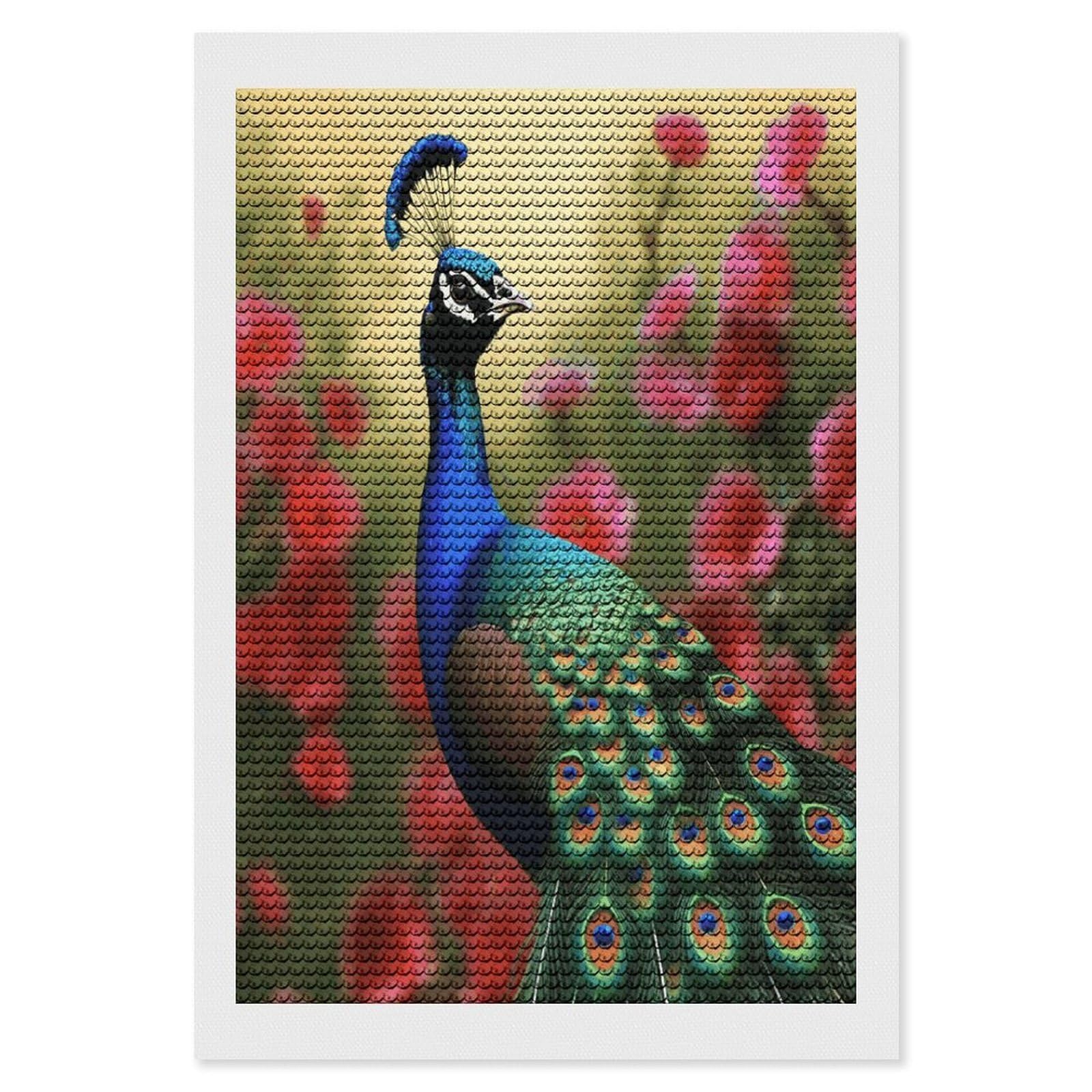 VstaDank Peacock Flowers Diamond Painting Kits Exquisite DIY Full Round Drill Diamond Dots Painting for Adults Beginner Diamond Photo Paint with Diamond Picture Art Wall Decor 8"x12"