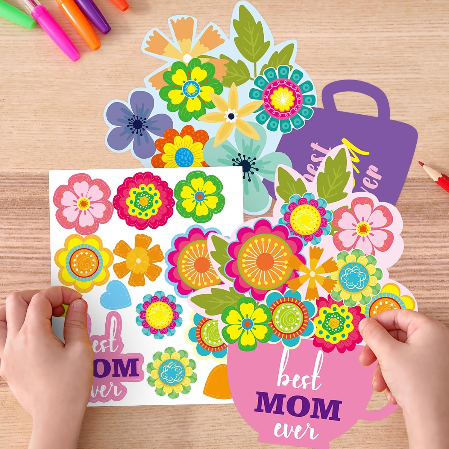 ceiba tree Mothers Day Craft Kits for Kids Happy Mother's Day Flower Crafts with Stickers Greeting Cards Set for Classroom
