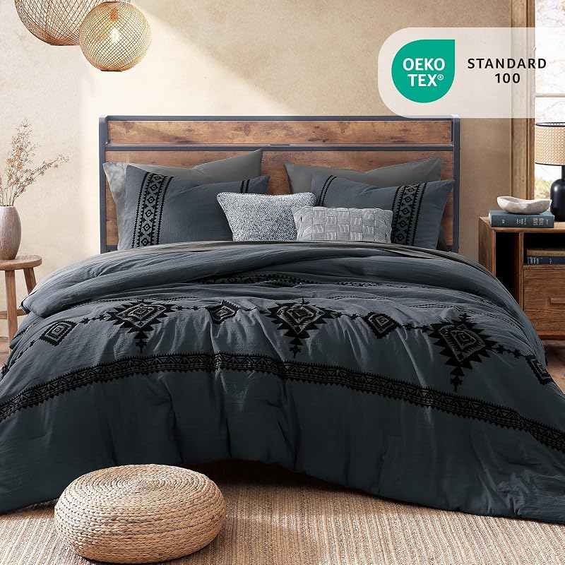 MaiRêve Embroidery Queen Comforter Set 7 Pieces Blue Grey Bed in a Bag image 2