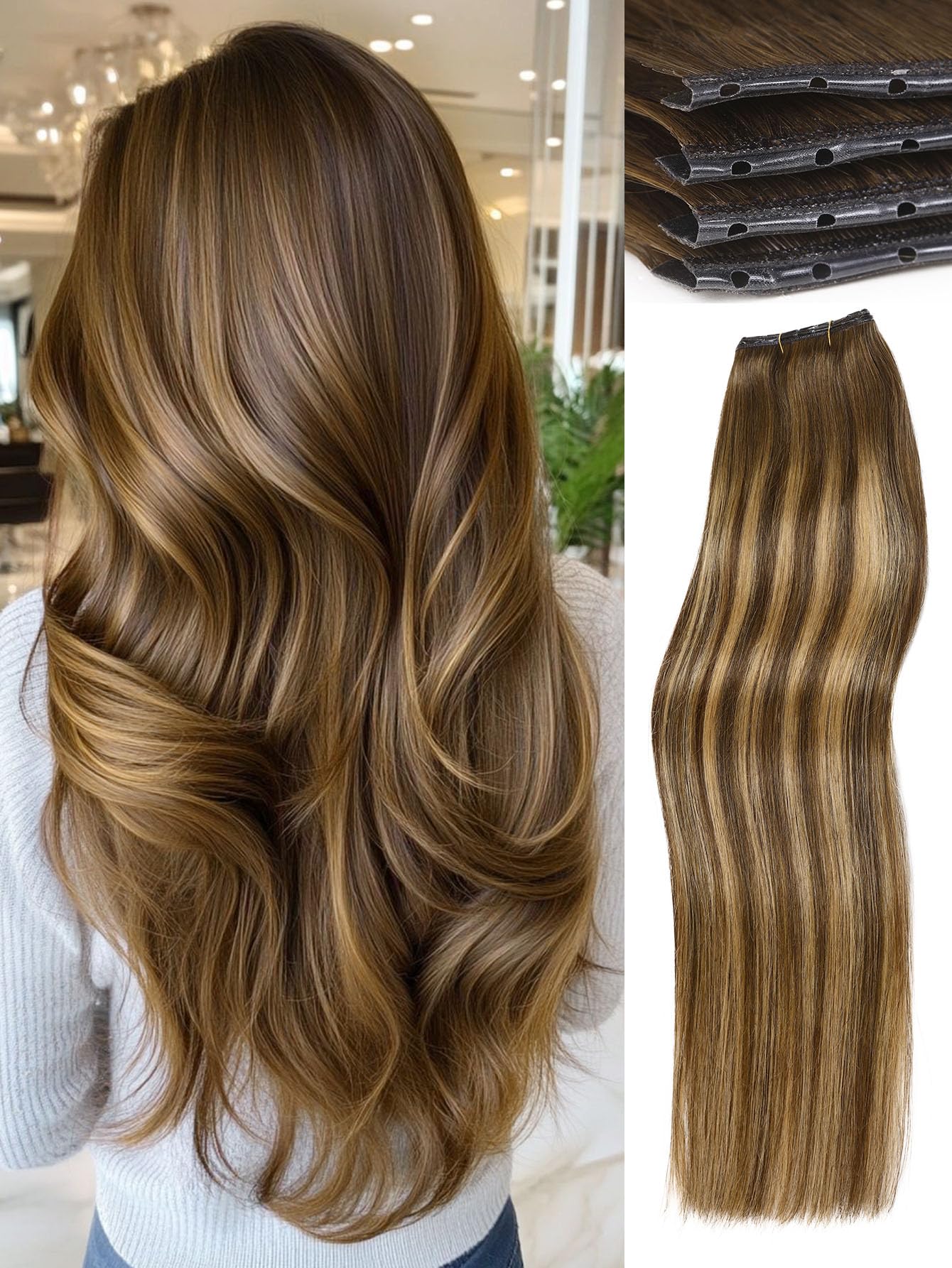WIGNEE 100% Echthaar Extensions 51 cm (20 Zoll) Double Weft Remy Human Hair mit Micro Beads, 2 Packs 100 g Strähnchen Blond – Wiederverwendbar für Damen, Salon Look Volumen für Alltag & Hochzeit