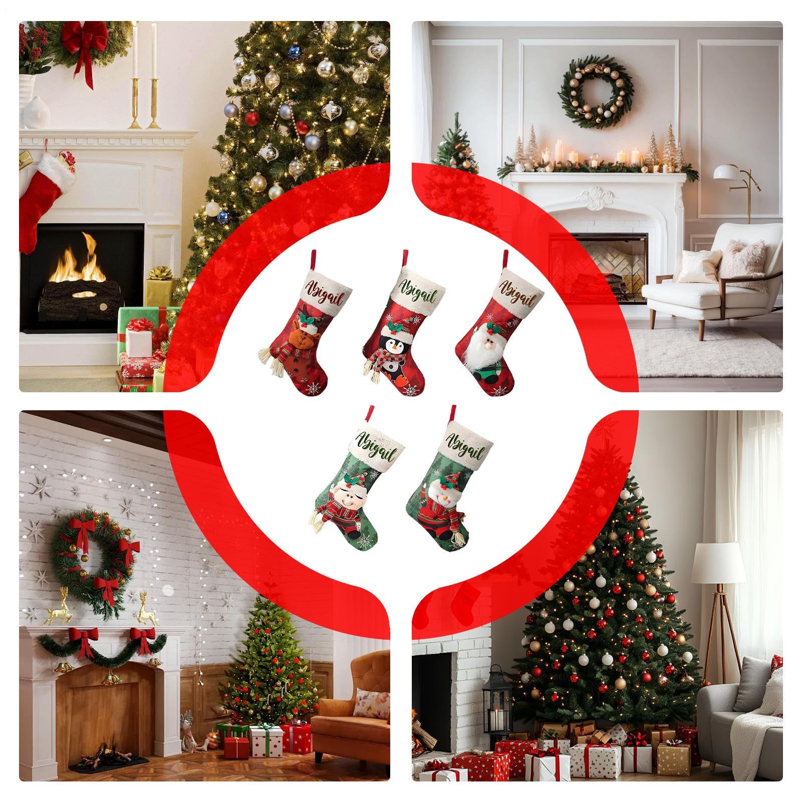 Traditionelle Weihnachtsstrümpfe 5-teilige niedliche Dekorationen für | Socken Taschen Für Weihnachtsbaum Kamin Sims Preise Füller Familien Weihnachtsfeier
