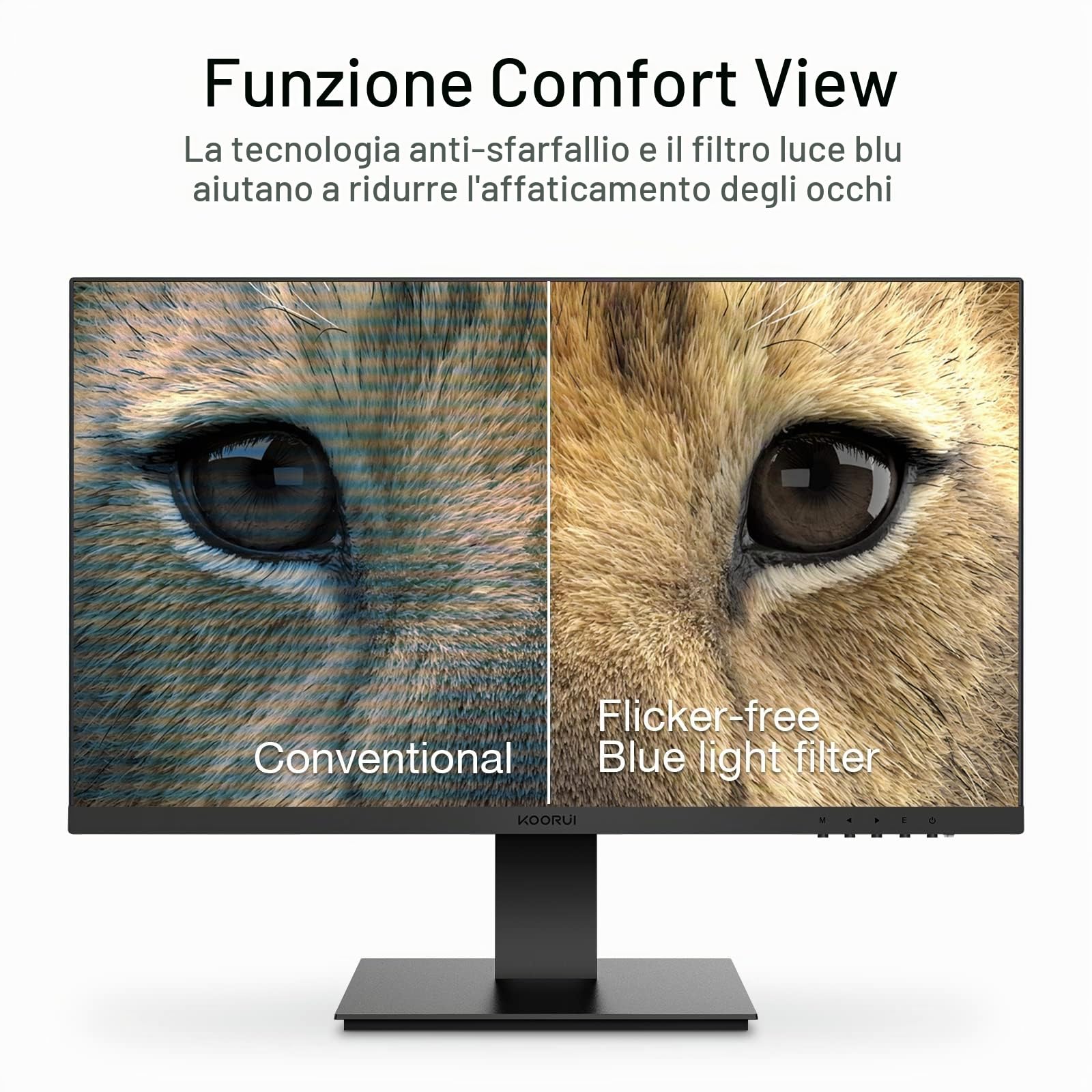 KOORUI Monitor 24 pollici full HD, 75 Hz, 5 ms, Eye Comfort, gamma di colori sRGB 99%, (1920 x 1080, HDMI, VGA, inclinabile, VESA 75x75) nero