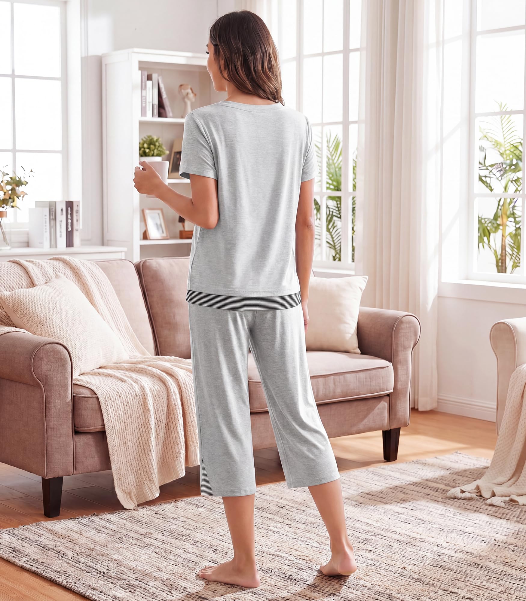 WiWi Pajamas Set for Women Summer Sleepwear Soft Tops Capri Pants Pjs Lounge Pajama Sets Viscose from Bamboo S-XXL
