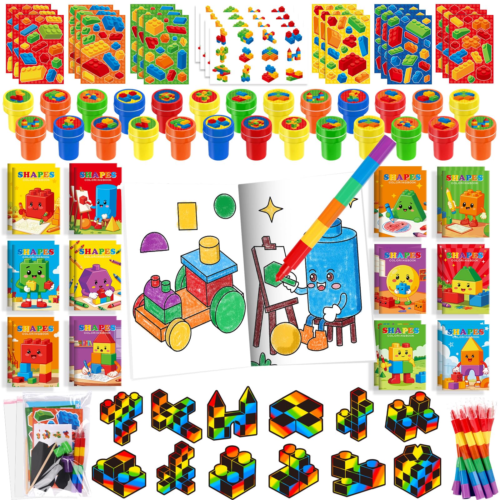 Photo 1 of BenLouis 84 Pcs Building Block Party Favors Geometric Shapes Coloring Books Bulk for Kids Classroom Shapes Birthday Gift Party Candy Goodie Bag Fillers Building Gift Pinata Prize Activity Supplies