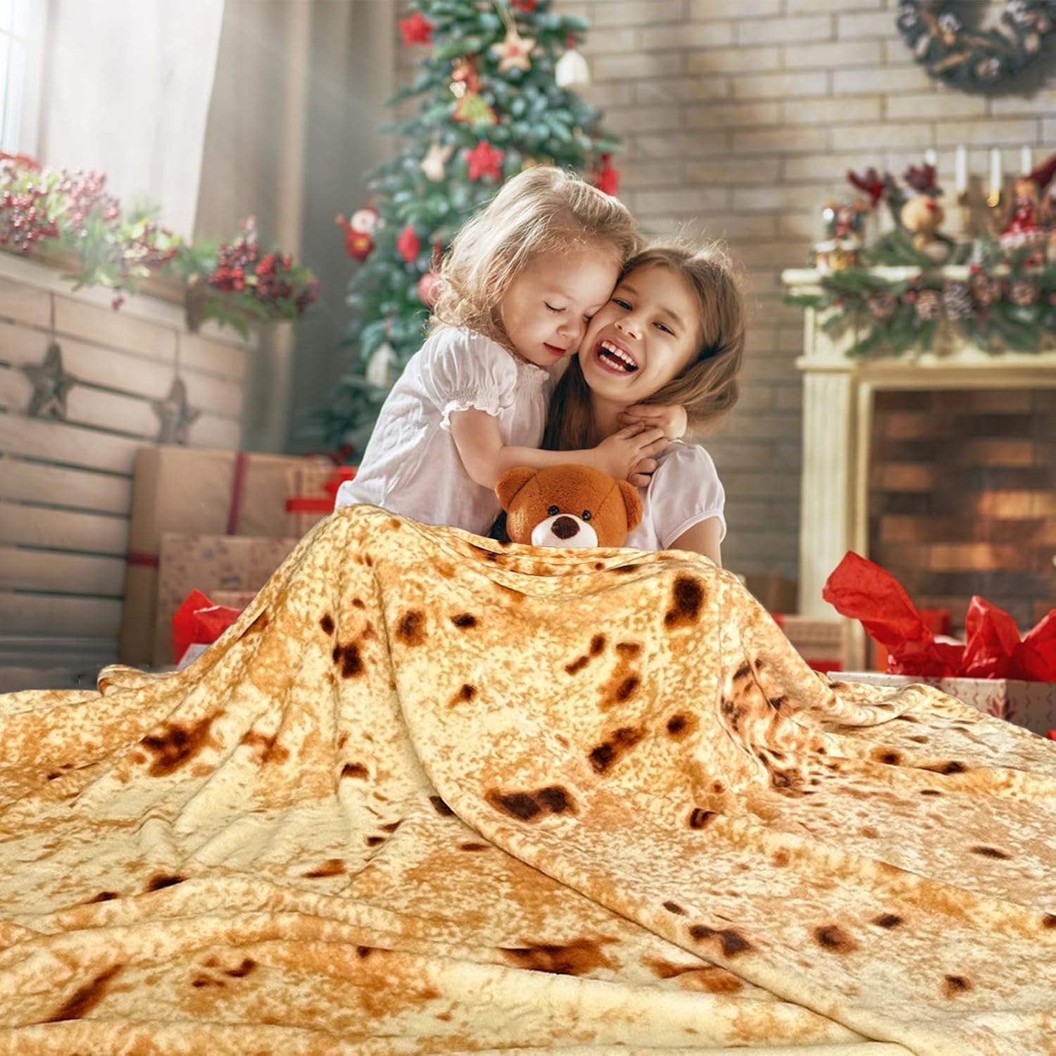 Excervent Tortilla Burritos Wrap Blanket for Adults and Kids, 290 GSM Double Sided Funny Realistic Food Blanket, Novelty Tortilla Super Soft Taco Flannel Throw, 60 inch Yellow