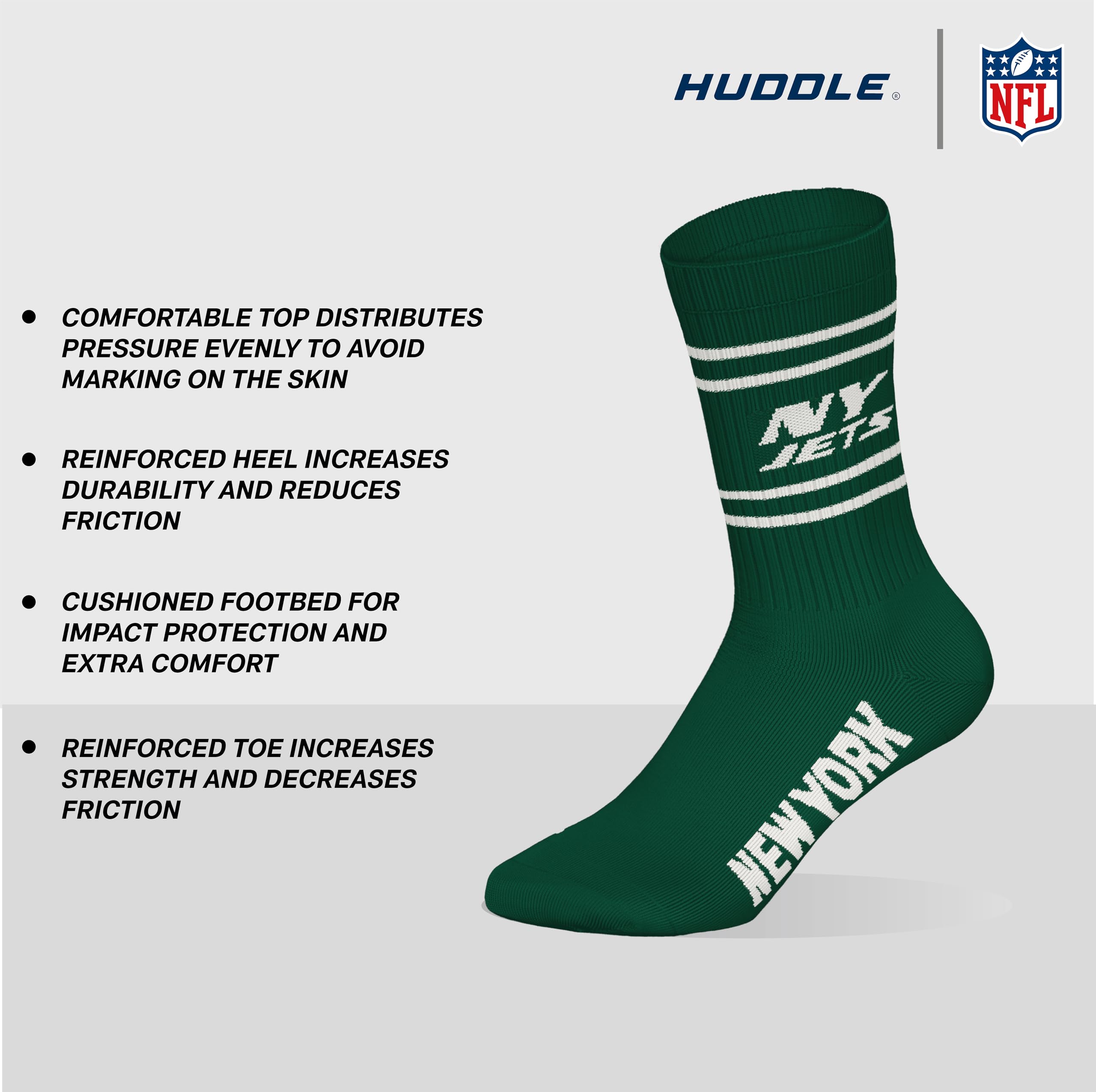 NY JETS 3pk Crew Socks - GRN/WHT/BLK - 39/42