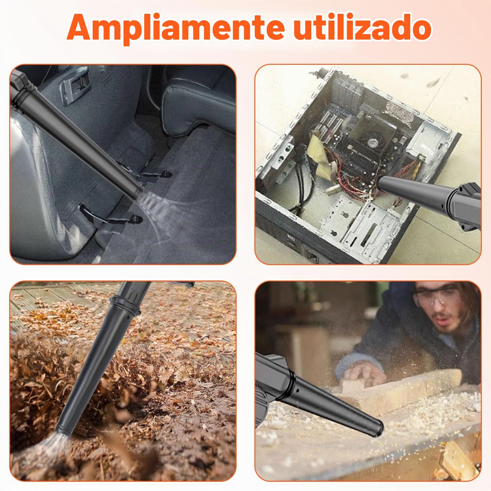 21V Soplador de Hojas con 2 * 3000 mAh Baterías Cargador, Soplador de Hojas Industrial, 18000 TRS/min 4.8m/s, Inalámbrico Sopladora Electrica para Jardín Patio