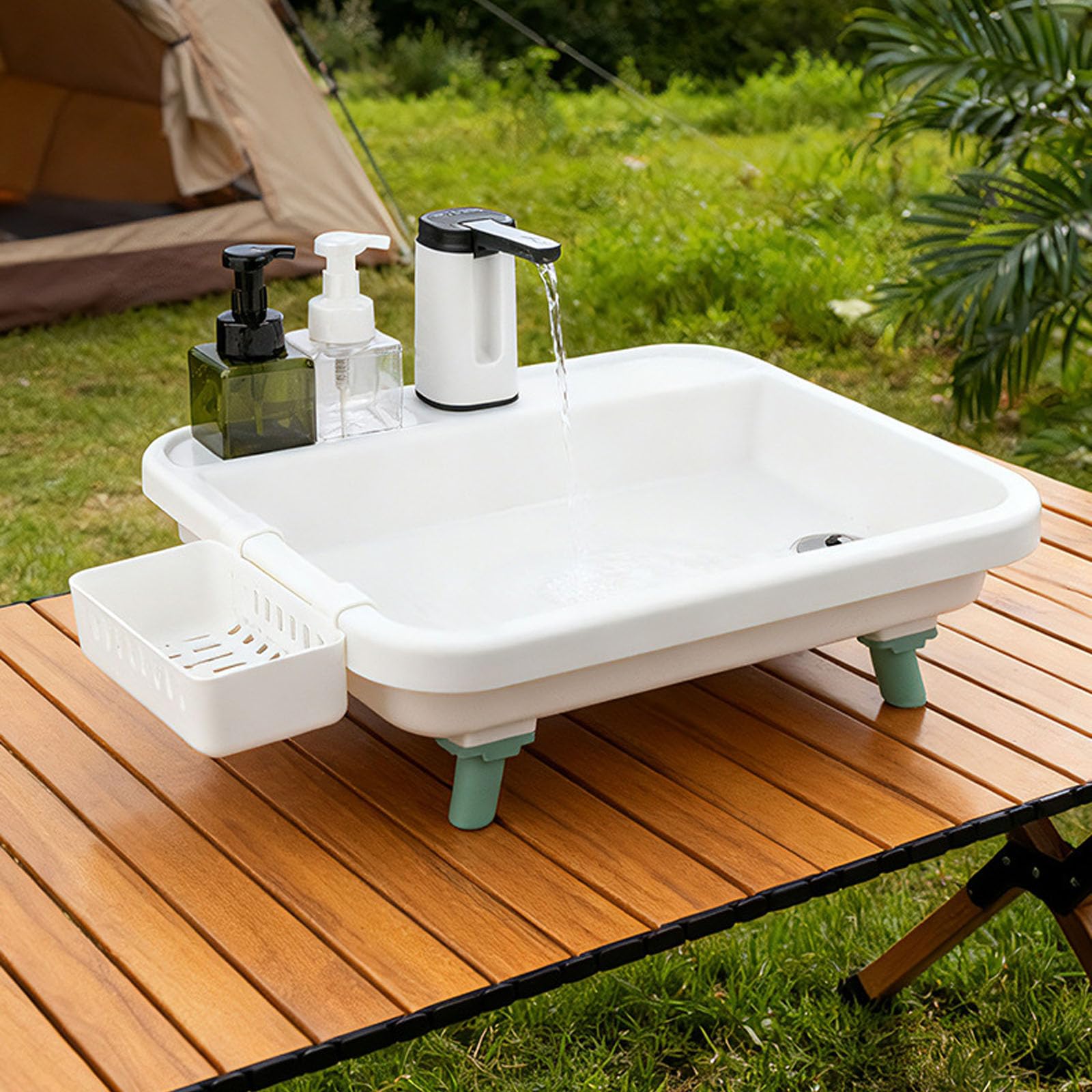 Tragbare Outdoor Spüle mit elektrischen Wasserpumpen und regulierbarem Ständer Waschen von Geschirr und beim Camping Leichte Camping Küchenspüle