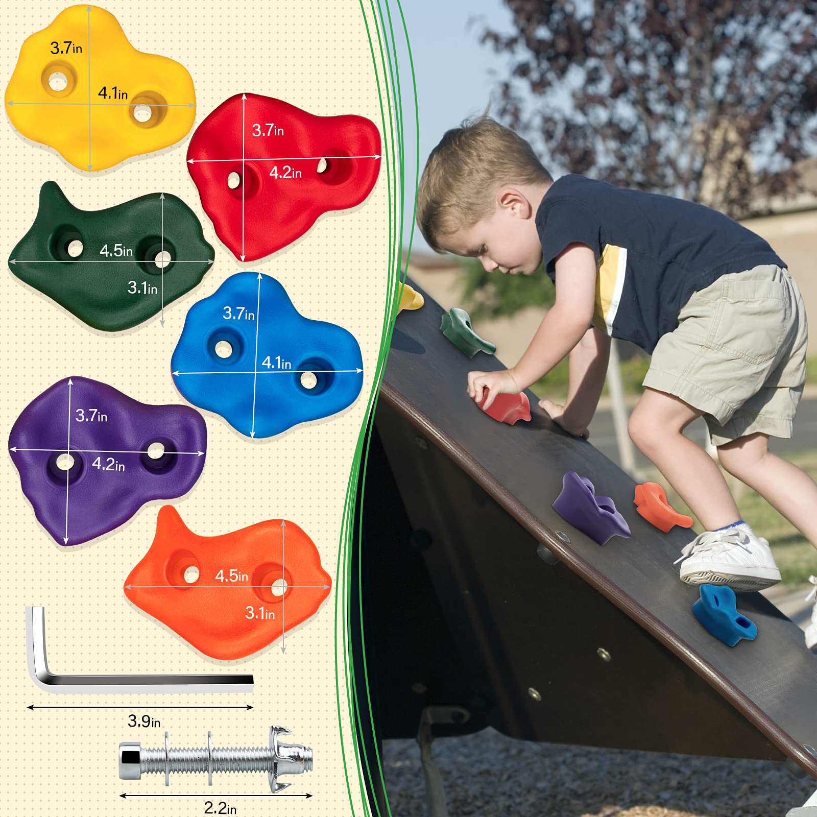 Trymaker Soportes de escalada, pared de escalada en roca para niños, juego de 20 empuñaduras de escalada para niños y adultos al aire libre