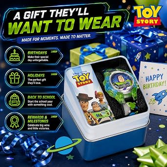 Disney Pixar Toy Story 4 Buzz Lightyear Kids Flashing LCD Watch with Colorful Light-Up Dial, Durable Case, Space-Themed Strap Perfect for Ages 4+ Boys and Girls Fits Wrists 5.5 to 8