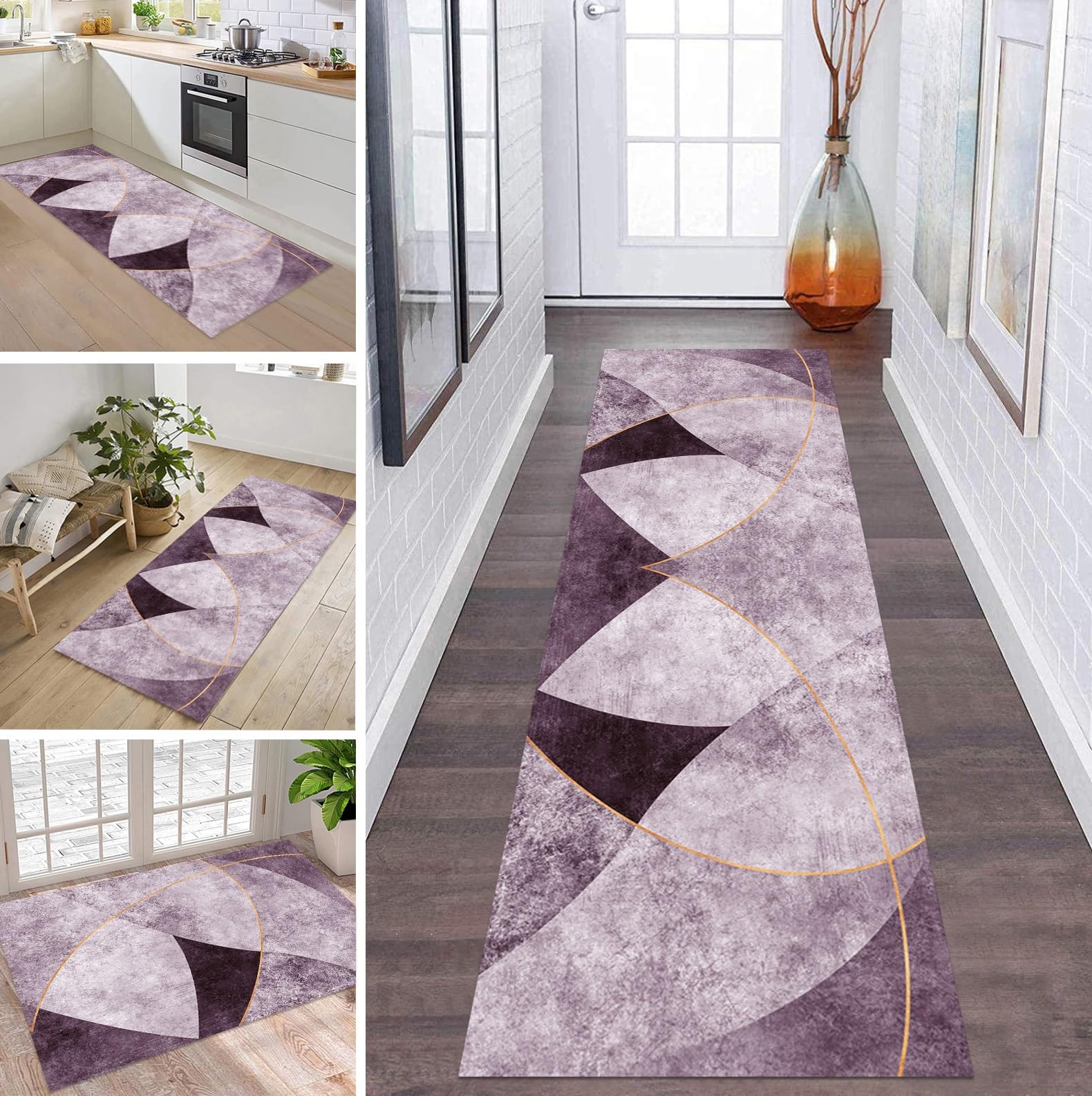 Tapis de cuisine lavable et tapis de passage long couloir violet 110x150cm