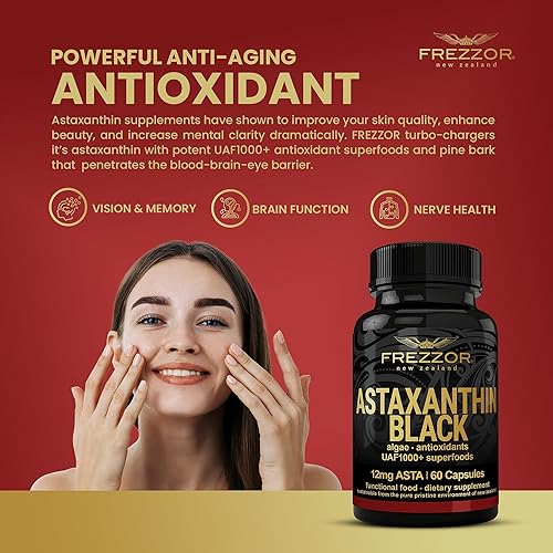 Miniatura 4 de FREZZOR Astaxantina negra con UAF1000+ Super antioxidante, apoya la salud del corazón, los ojos y el cerebro, cuidado de la piel antienvejecimiento