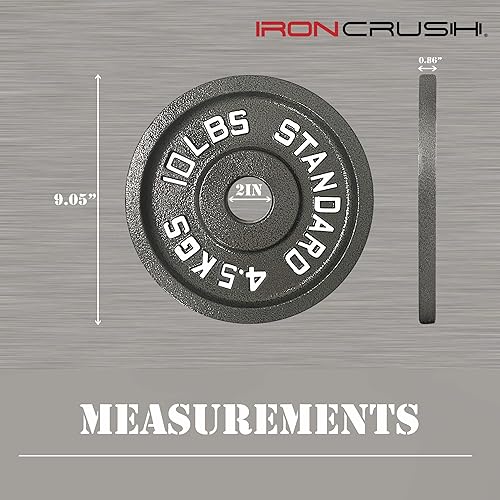 Miniatura 4 de Iron Crush Paquete de 4 discos olímpicos de hierro fundido, pesas libres con agujero de 2 pulgadas, acabado Hammertone, para entrenamiento de fuerza