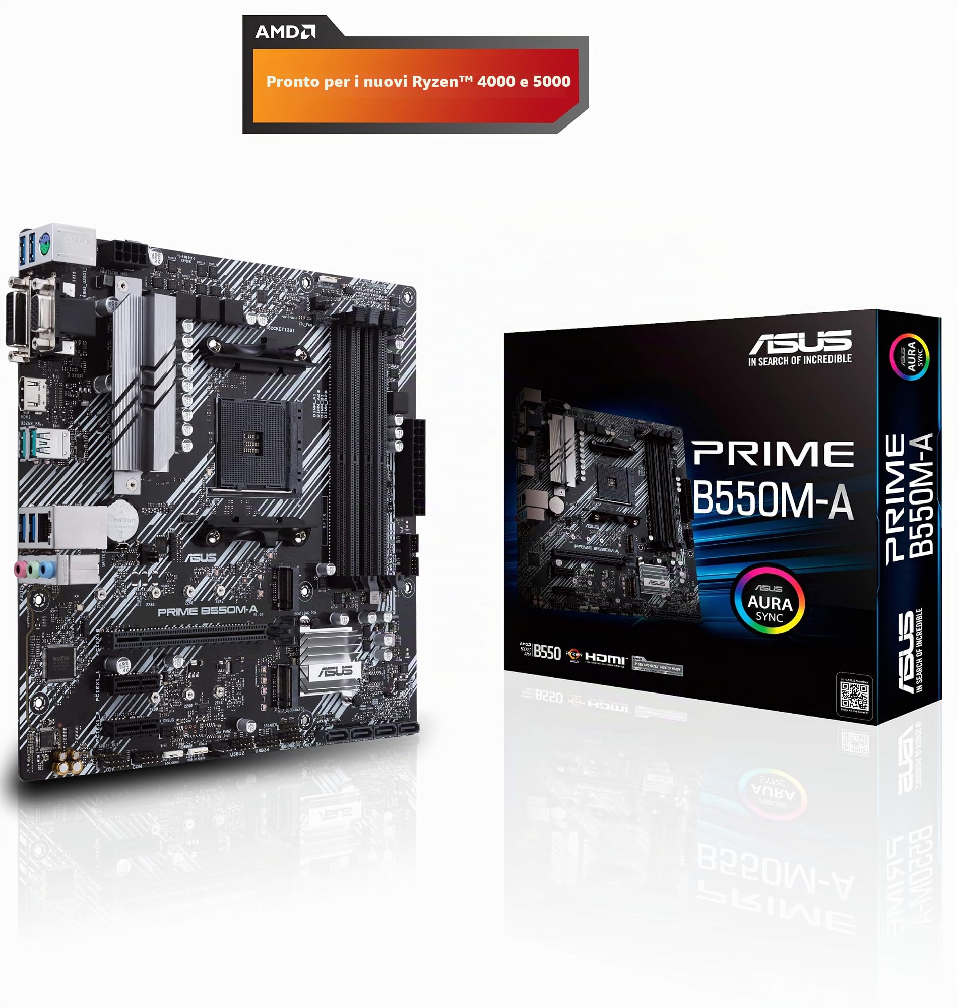 ASUS Prime B550M-A Presa AM4 Micro ATX AMD B550 Prime B550M-A, AMD, Presa AM4, AMD Ryzen, DDR4-SDRAM, DIMM, 2133,2400,2666,2800,3000,3200,3333,3466,3600,3733,3866,4000,4133,4266,4400,4600 MHz