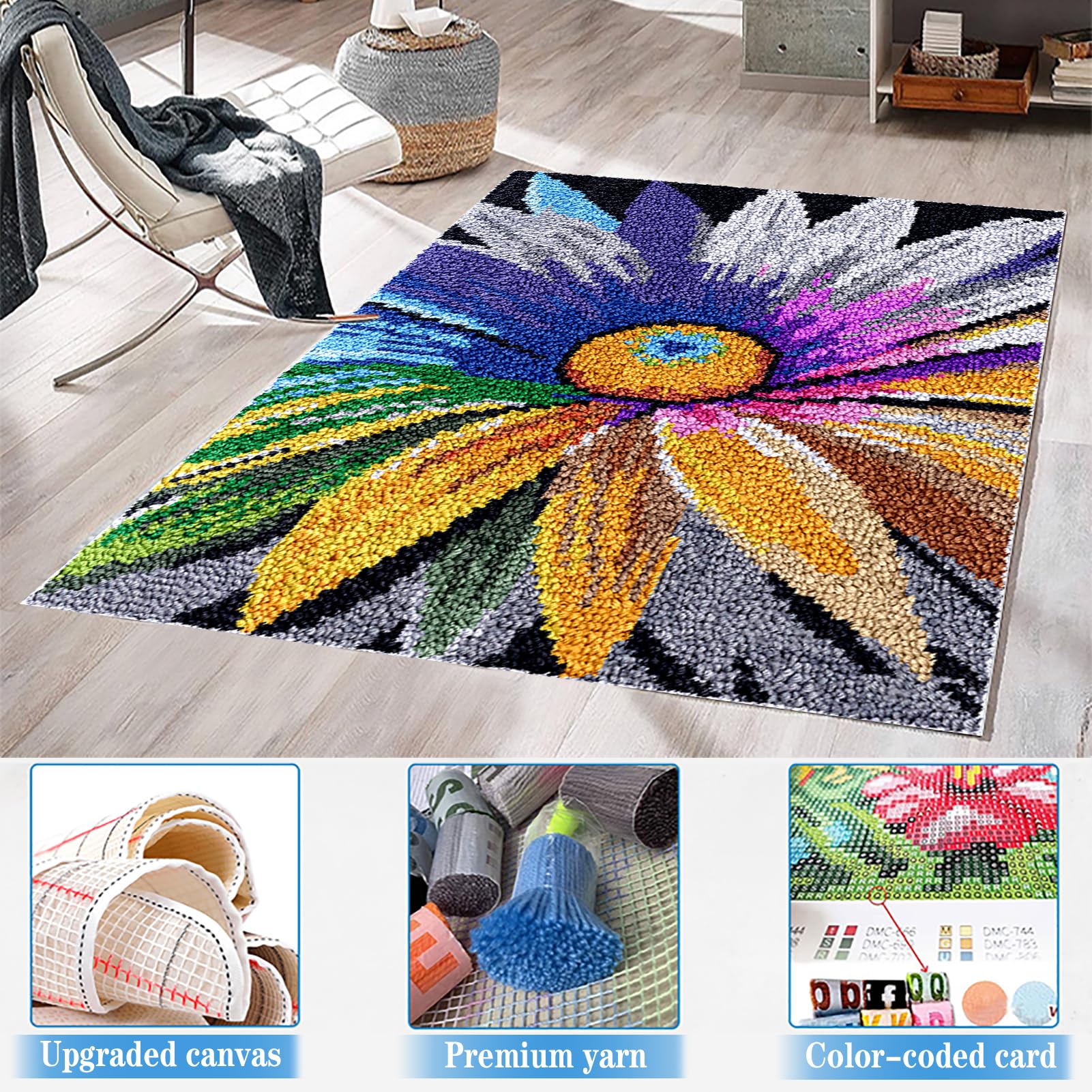 RxiBeFuw 130 x 150 cm zestaw do robienia gobelinów, zestaw do haftu krzyżykowego dla dorosłych, zestaw dywaników z haczykiem zatrzaskowym, zestawy do haftu z haczykiem, zestaw do szydełkowania