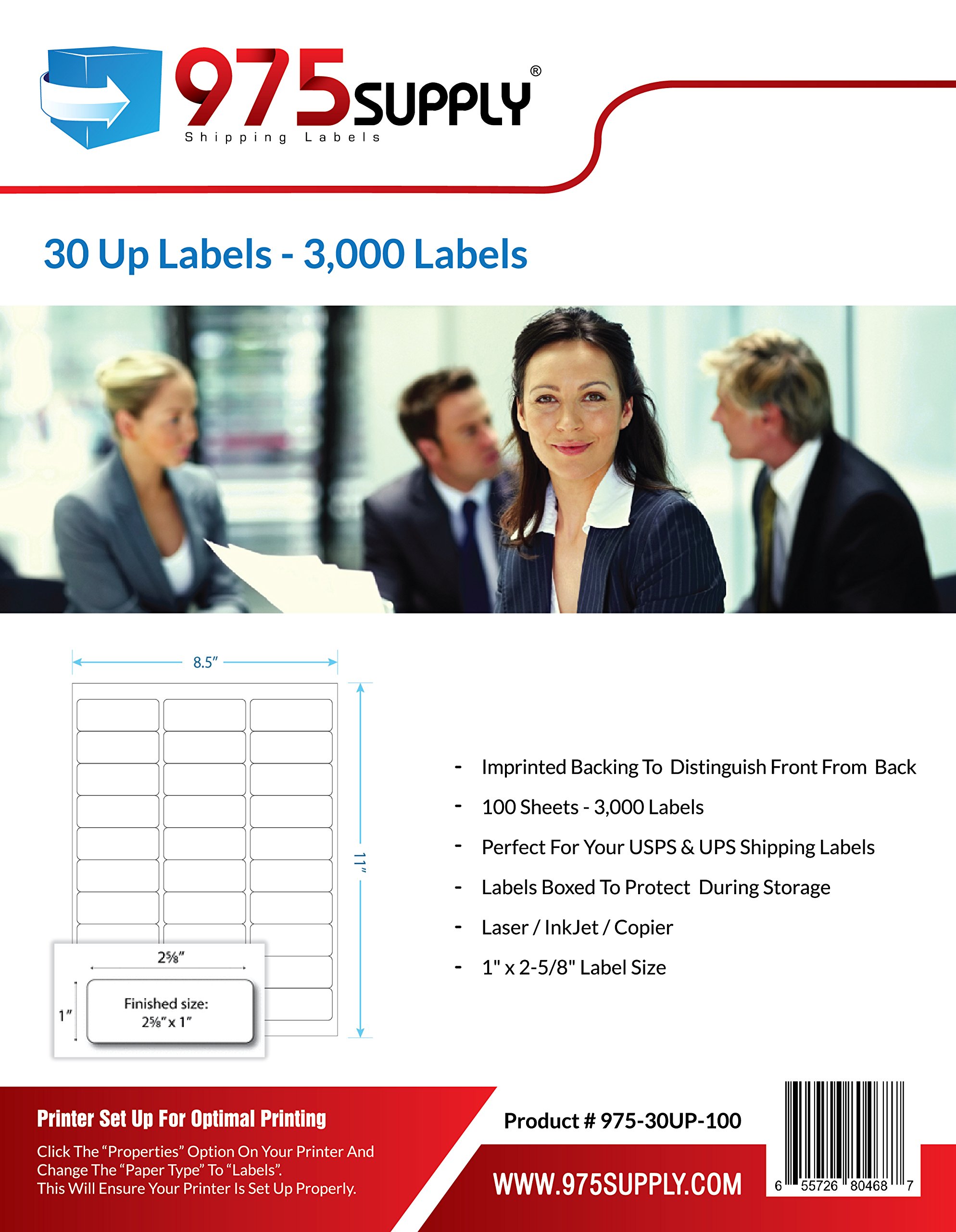 Address Labels - 975 Supply Labels - 30 Up Labels - Shipping/Mailing Labels - 1" x 2-5/8" Labels (3,000 Labels)
